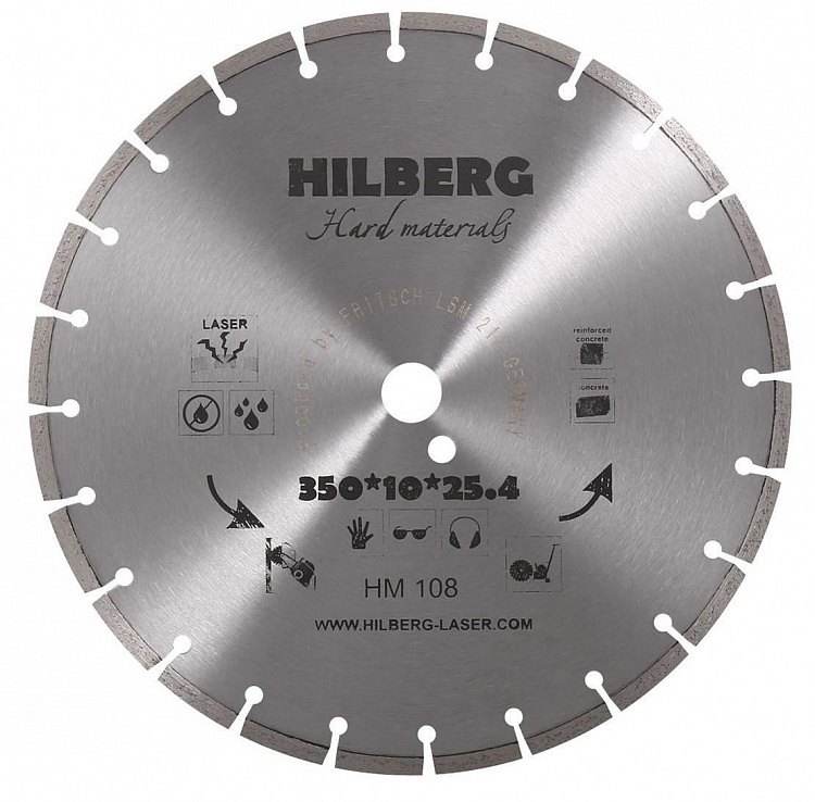 Диск алмазный сегментный Hilberg Hard Materials Laser  350*10*32/25.4/12 толщина реж. кромки 3,2 mm